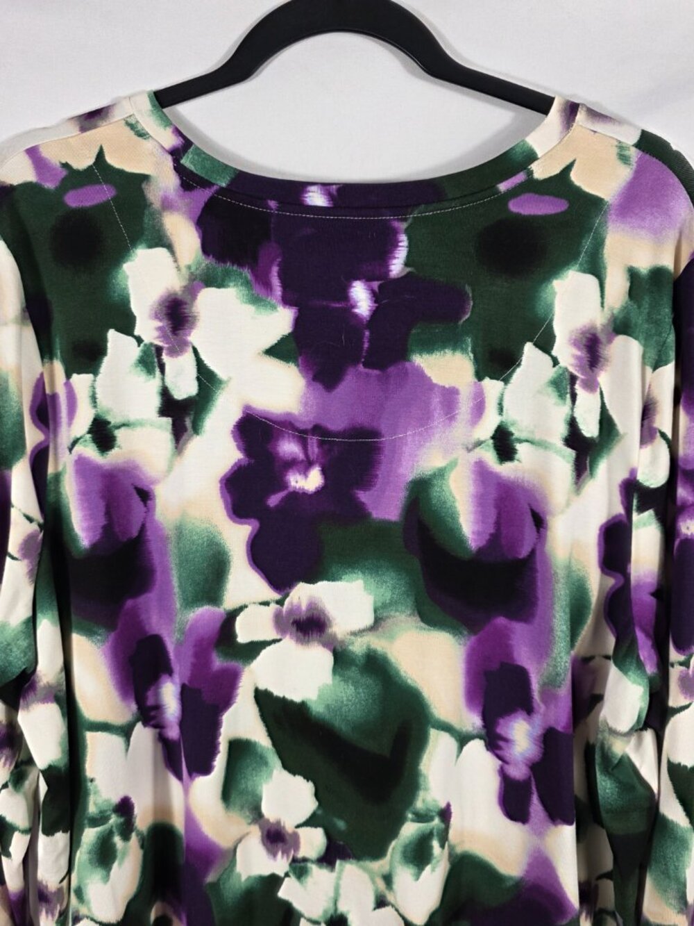 Chico's Size 4 Long Sleeve Touch of Cool Layer Tee Size XXL Purple Floral NEW - Picture 10 of 11
